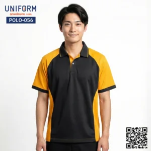 POLO-056 เสื้อโปโล แขนสั้น ทูโทน สีดำสลับเหลือง สำหรับพนักงาน