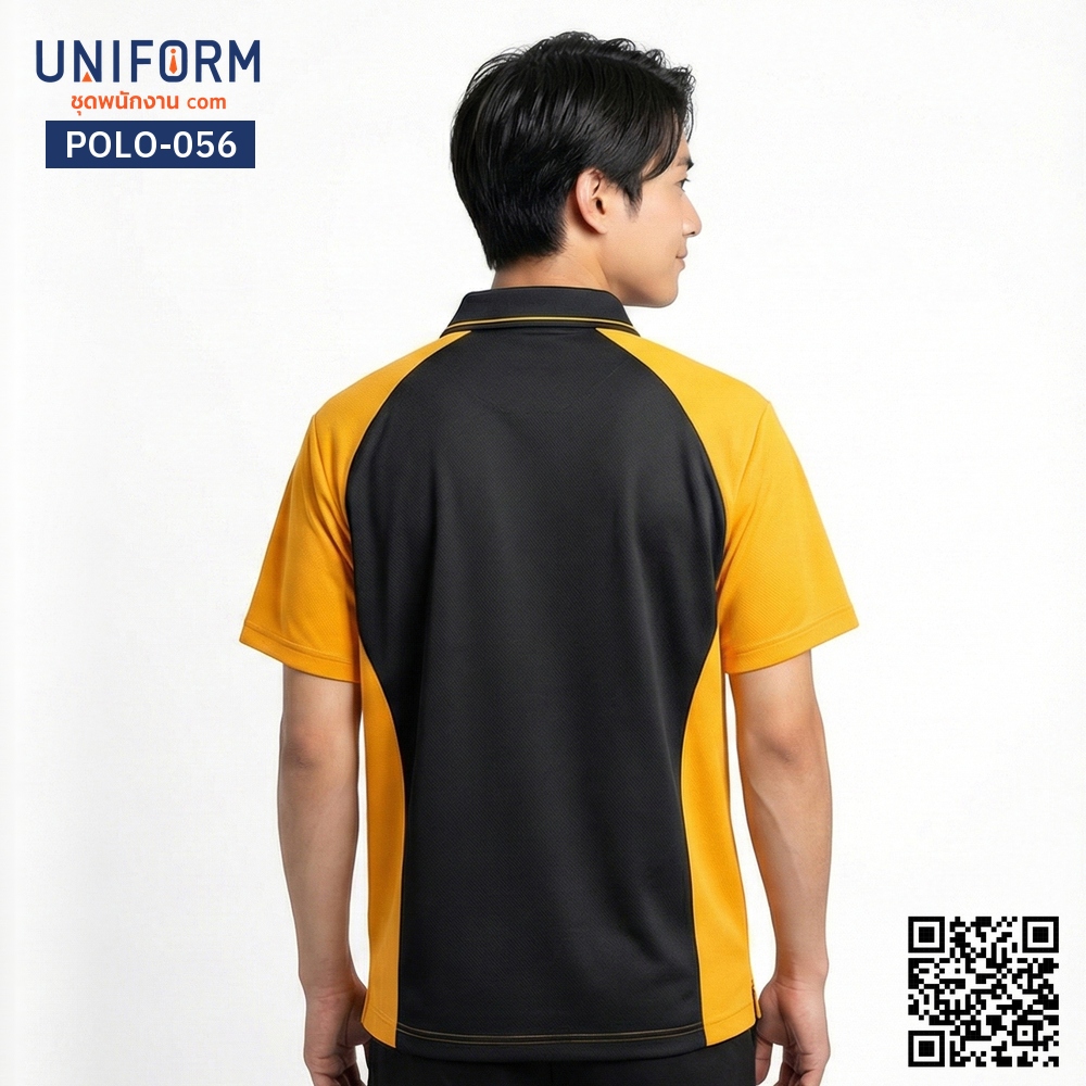 POLO-056 เสื้อโปโล แขนสั้น ทูโทน สีดำสลับเหลือง สำหรับพนักงาน