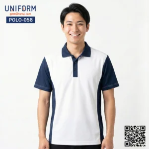 POLO-058 เสื้อโปโล แขนสั้น ทูโทน สีขาวสีกรมท่า