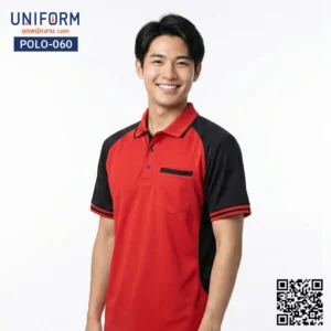 POLO-060 เสื้อโปโล แขนสั้น ทูโทน สีแดงดำ สำหรับยูนิฟอร์มบริษัท