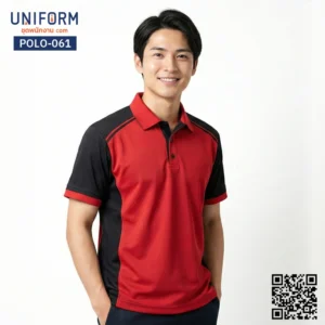 POLO-061 เสื้อโปโล แขนสั้น ทูโทน สีแดงดำ