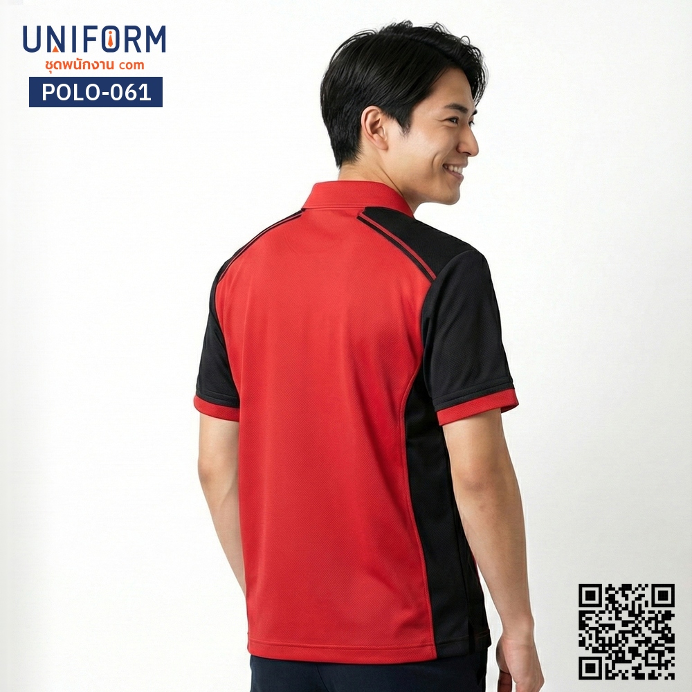POLO-061 เสื้อโปโล แขนสั้น ทูโทน สีแดงดำ