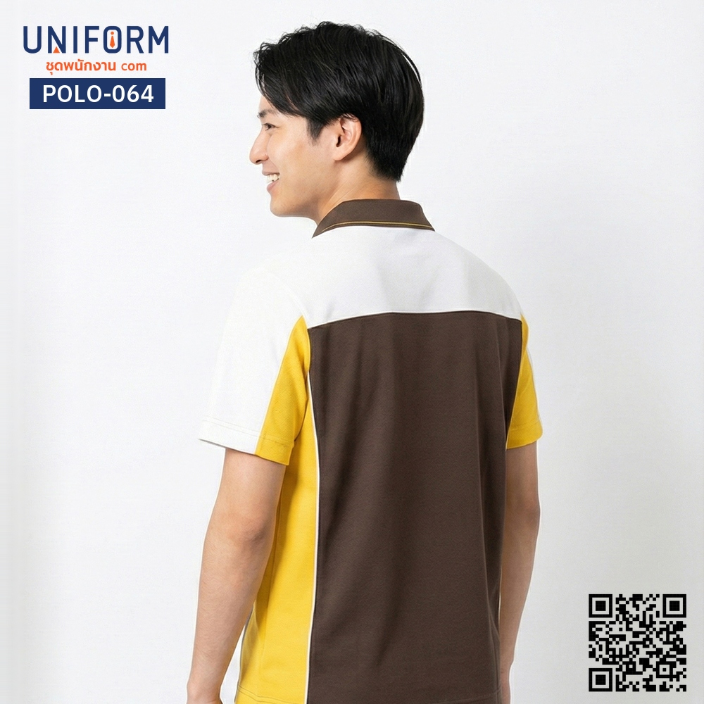 POLO-064 เสื้อโปโล แขนสั้น ทูโทน สีน้ำตาล เหลือง ขาว