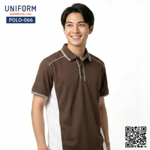 POLO-066 เสื้อโปโล สีน้ำตาลสลับขาว แขนสั้น ดีไซน์สปอร์ต