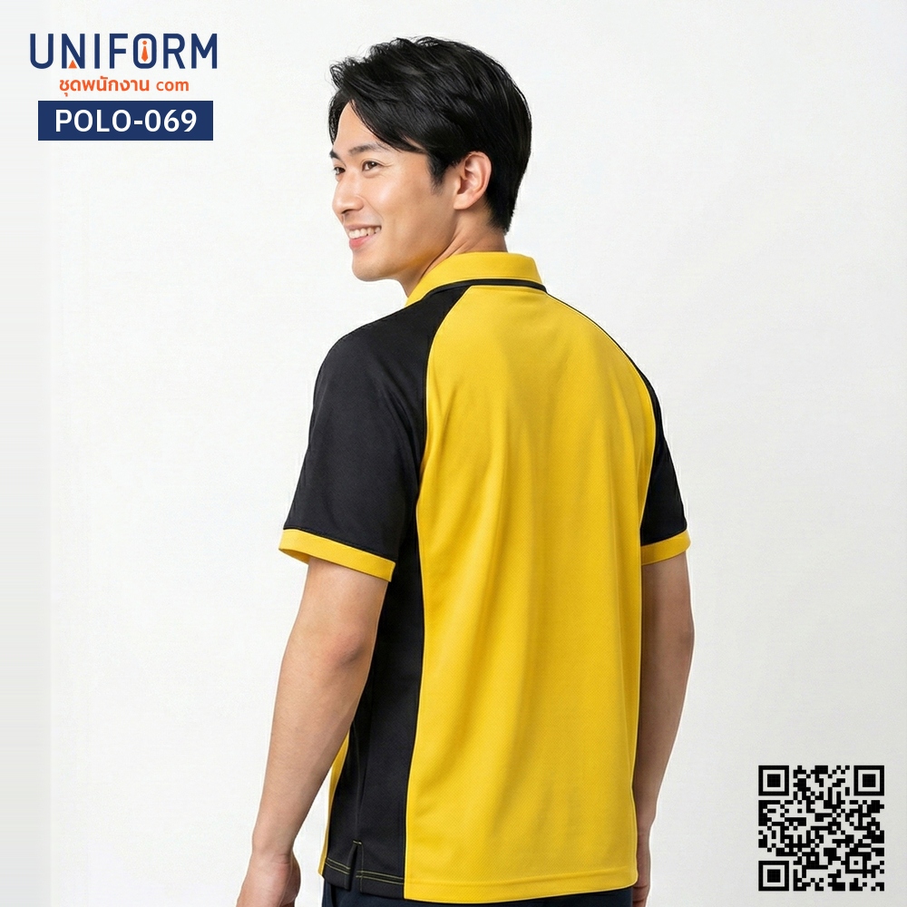 POLO-069 Short-Sleeve Yellow and Black Two-Tone Polo Shirt for Corporate Staff Uniforms