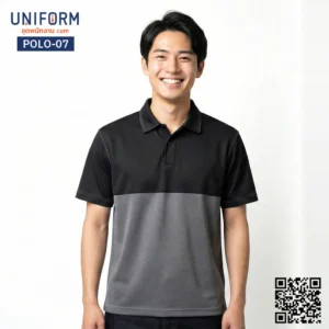 POLO-07 เสื้อโปโล คอปกทูโทน สีดำเทา สไตล์มืออาชีพ