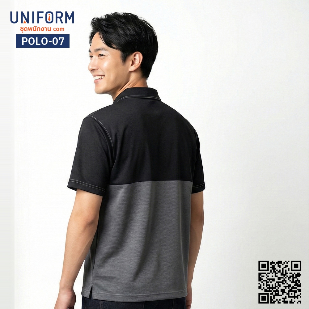 POLO-07 เสื้อโปโล คอปกทูโทน สีดำเทา สไตล์มืออาชีพ