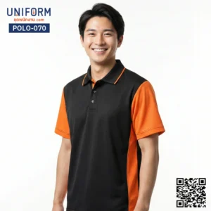 POLO-070 เสื้อโปโล แขนสั้น ทูโทน สีดำส้ม ยูนิฟอร์มบริษัท