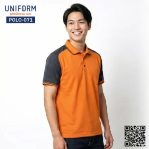 POLO-071 เสื้อโปโล แขนสั้น ทูโทน สีส้มและเทา ดีไซน์พรีเมียม