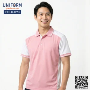 POLO-073 เสื้อโปโล แขนสั้น ทูโทน สีชมพูขาว ดีไซน์เรียบร้อย