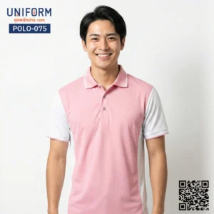 POLO-075 เสื้อโปโล แขนสั้น ทูโทน สีชมพูขาว สำหรับยูนิฟอร์มบริษัท