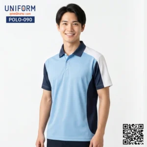 POLO-090 เสื้อโปโล แขนสั้น ทูโทน สีฟ้ากรมท่า ดีไซน์ทันสมัย