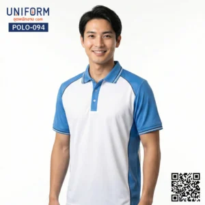 POLO-094 เสื้อโปโล แขนสั้น ทูโทน สีฟ้าขาว