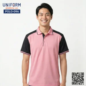 POLO-096 เสื้อโปโล แขนสั้น ทูโทน สีชมพูตัดดำ ยูนิฟอร์มบริษัท