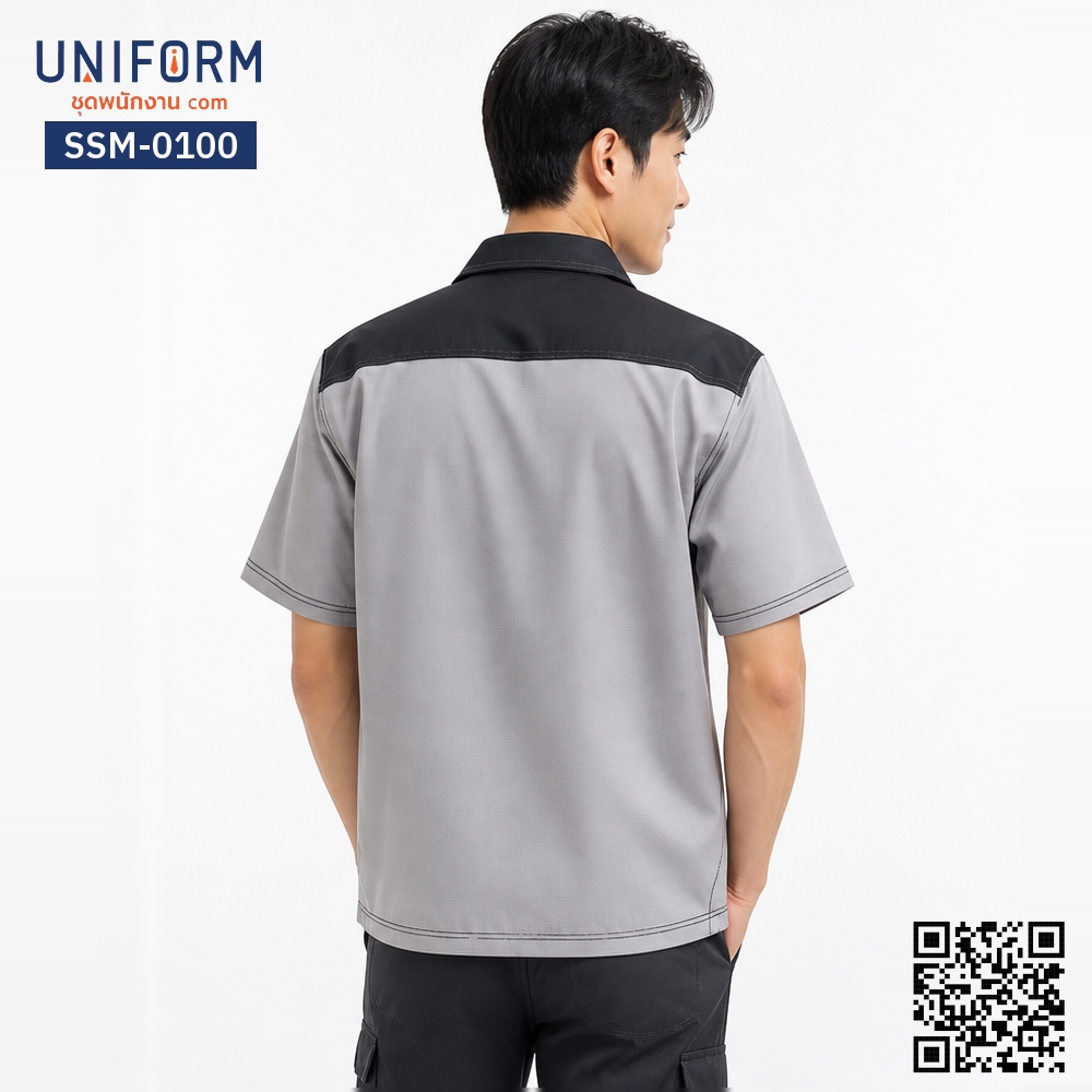 SSM-0100 Short-Sleeve Technician Work Shirt, Gray-Black, High Mobility Fit