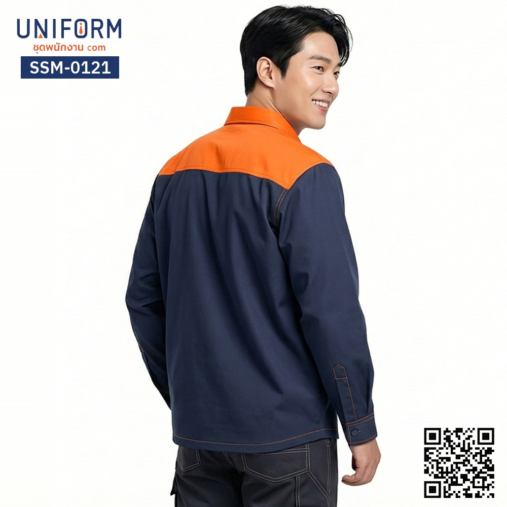 SSM-0121 เสื้อช็อปช่างแขนสั้น ทูโทน กรมท่าส้ม