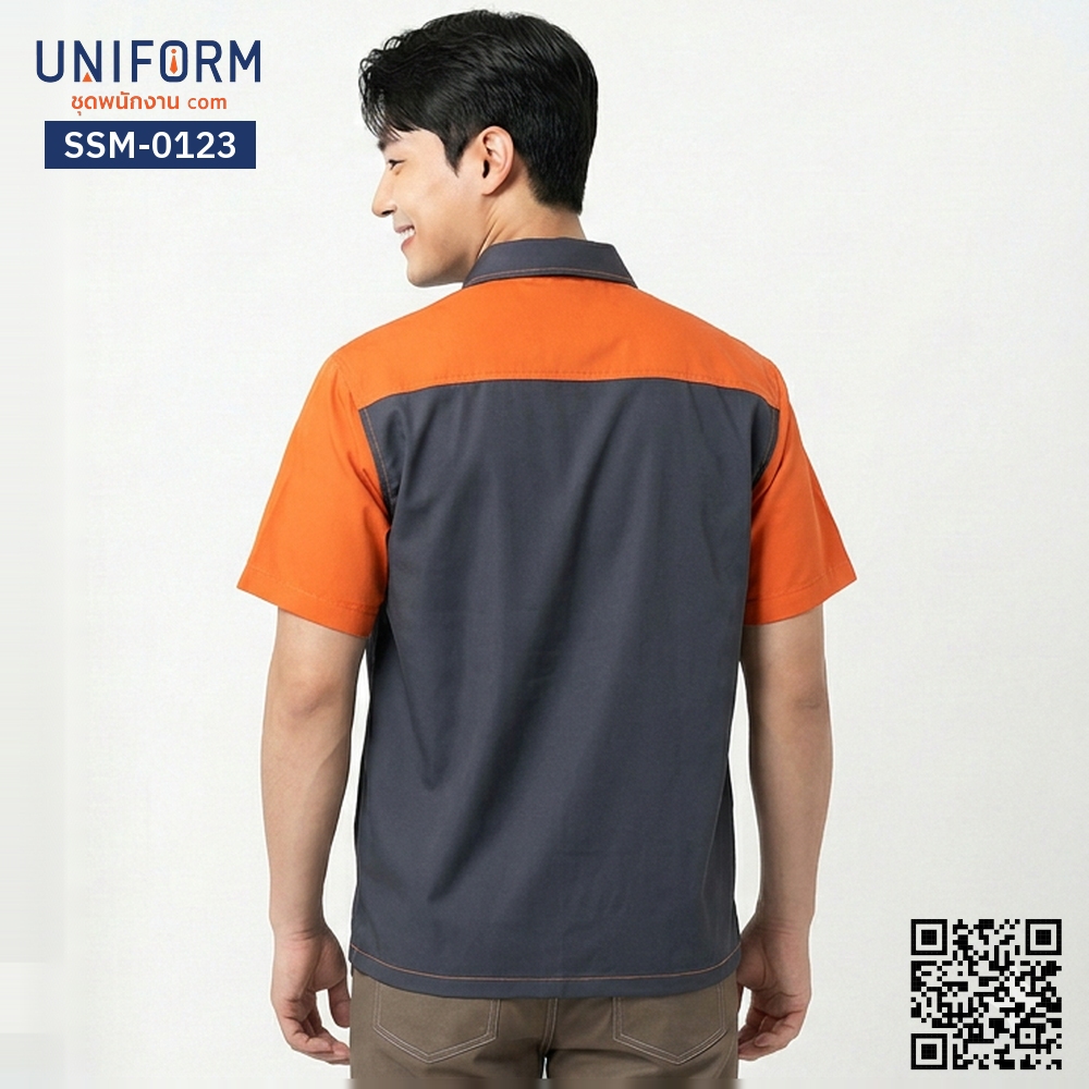 SSM-0123 Short-Sleeve Technician Work Shirt, Two-Tone Grey and Orange