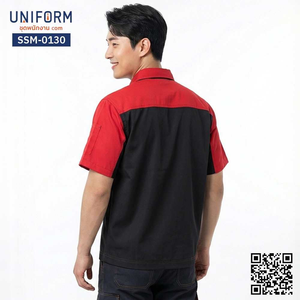 SSM-0130 Short-Sleeve Two-Tone Red and Black Mechanic Shirt for Technicians and Engineers