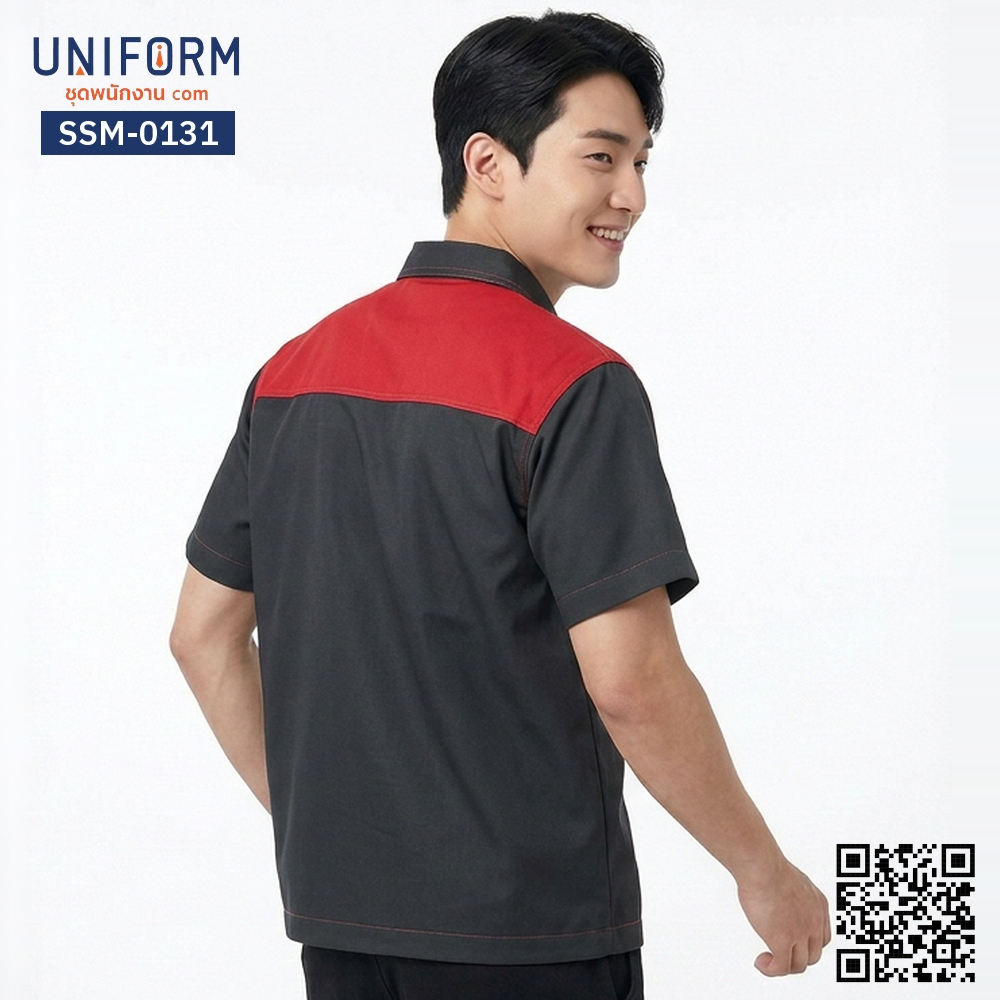 SSM-0131 Short-Sleeve Two-Tone Grey and Red Technician Shirt with Cool Design