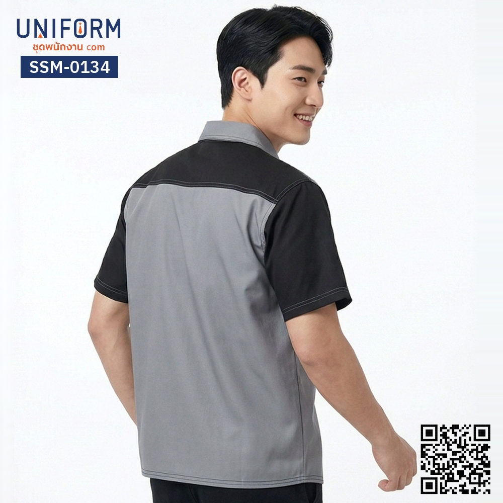 SSM-0134 Short-Sleeve Technician Shirt, Two-Tone Gray-Black