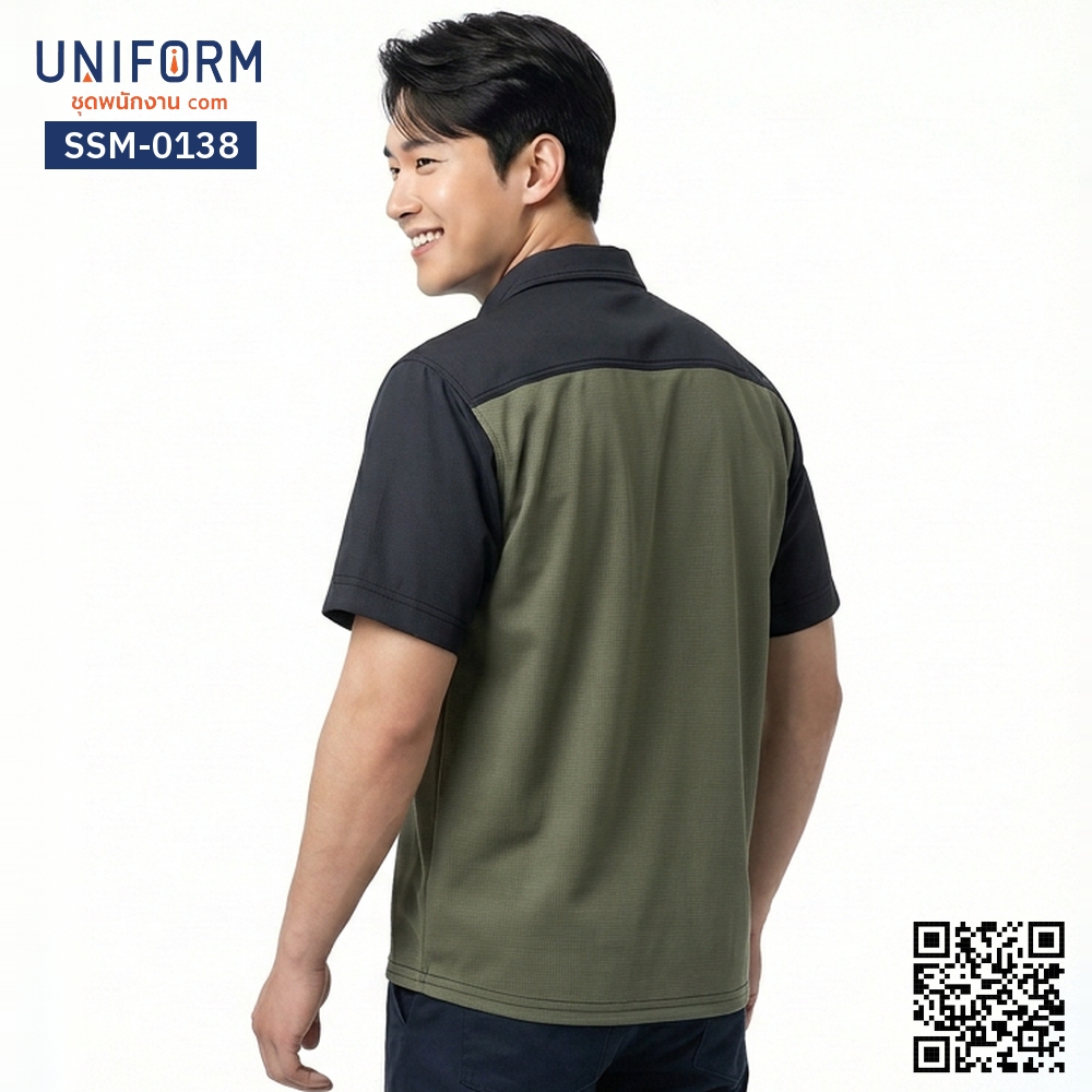 SSM-0138 Short-Sleeve Technician Work Shirt, Two-Tone Green and Black, Engineer Style