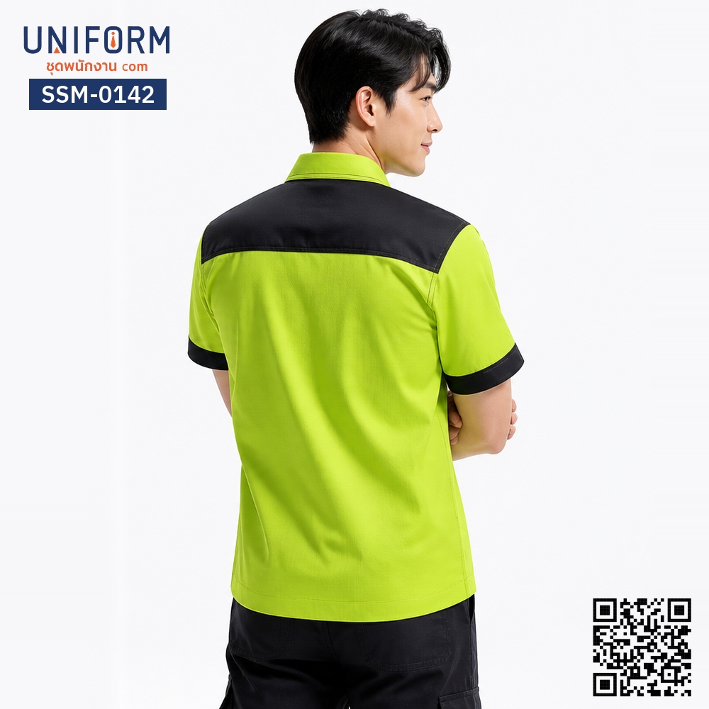 SSM-0142 Short-Sleeve Technician Shirt, Two-Tone Light Green and Black