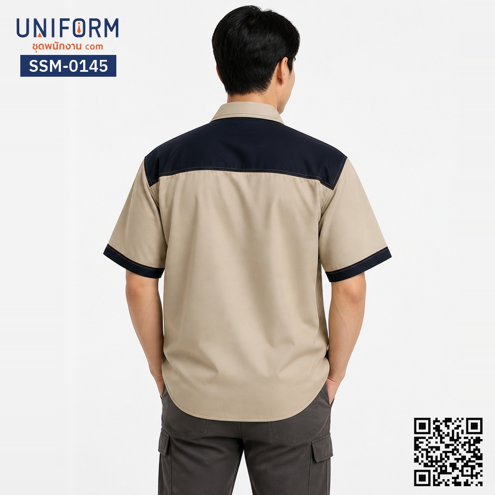 SSM-0145 Short-Sleeve Technician Uniform, Two-Tone Khaki and Navy Blue, Engineering Short-Sleeve Technician Shirt