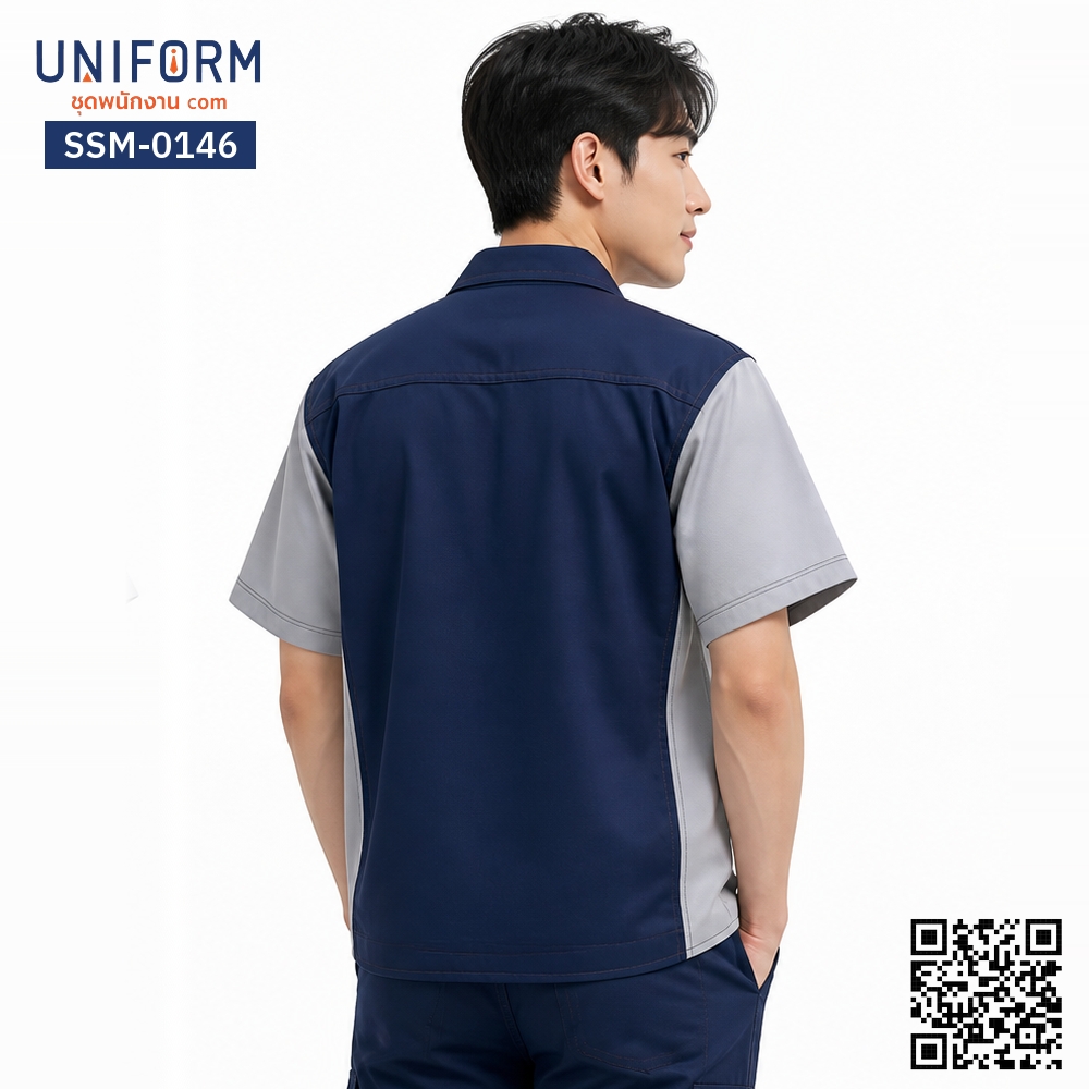 SSM-0146 Short-Sleeve Two-Tone Mechanic Shirt Navy and Gray with Embroidery Service