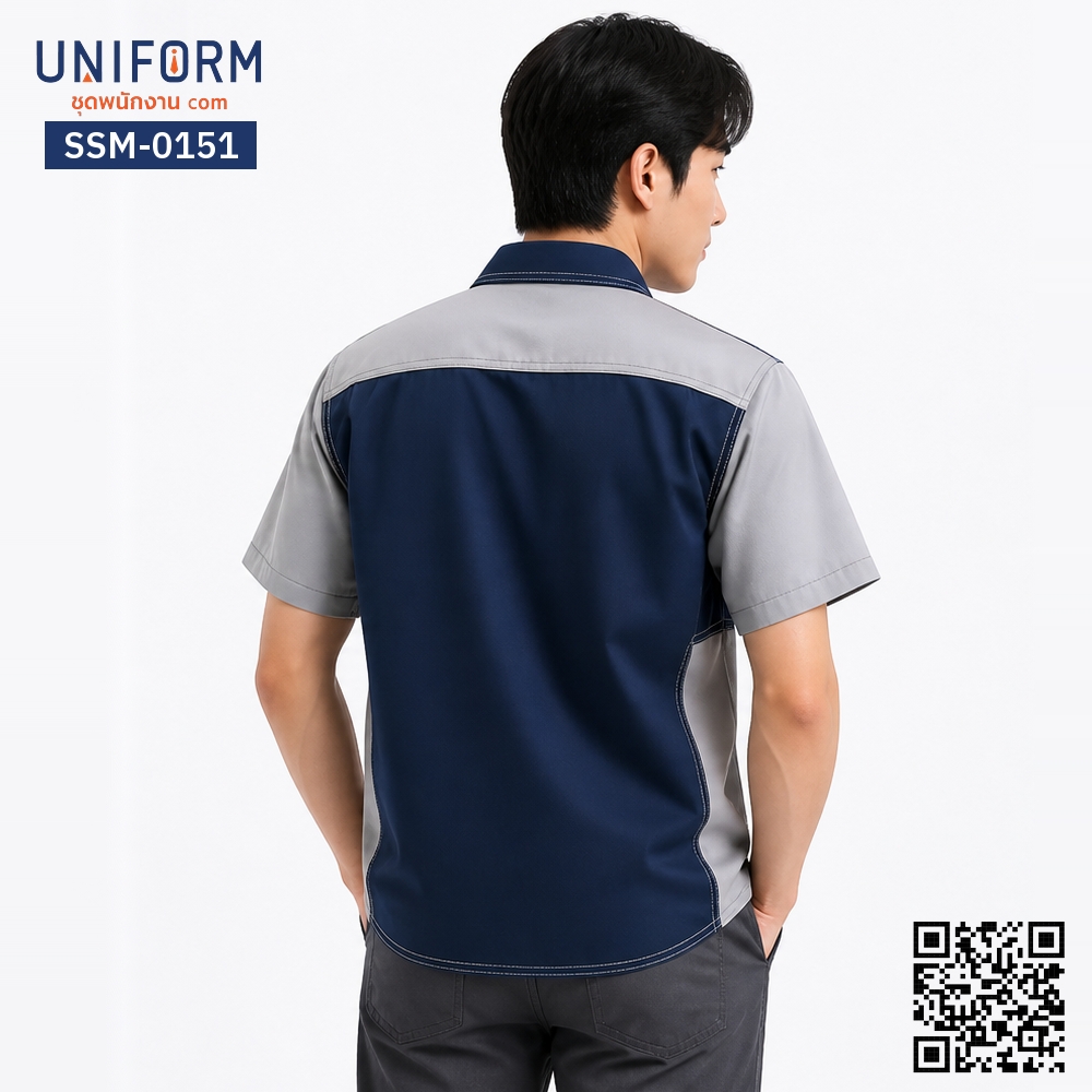 SSM-0151 Short-Sleeve Technician Work Shirt, Two-Tone Navy and Grey