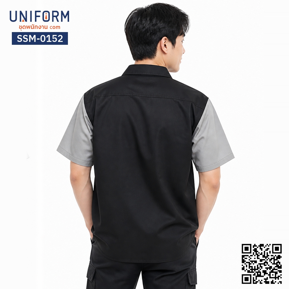 SSM-0152 เสื้อช็อปช่างแขนสั้น ทูโทน สีดำและเทา
