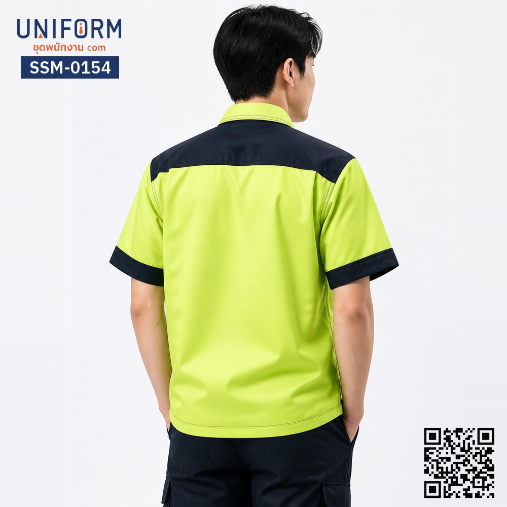 SSM-0154 เสื้อช็อปช่างแขนสั้น สีเขียวตองและกรมท่า ทูโทน