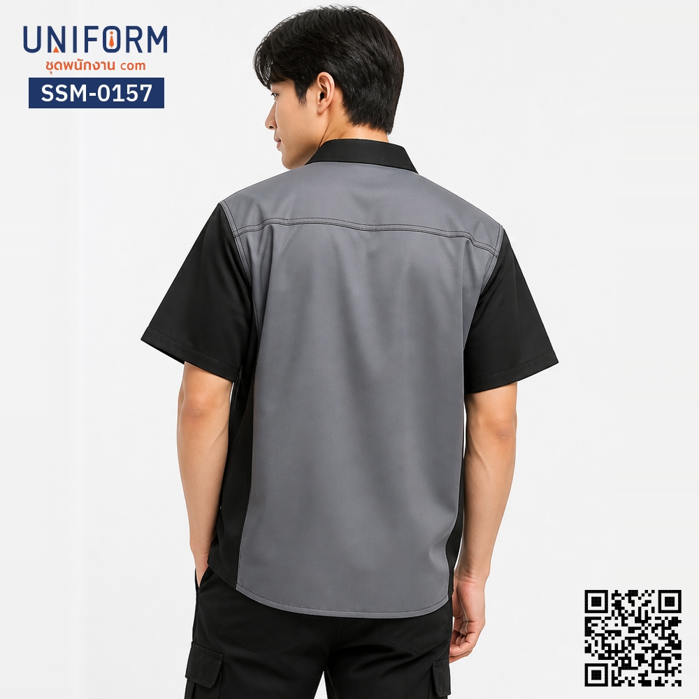 SSM-0157 Two-Tone Short-Sleeve Technician Shirt Grey-Black