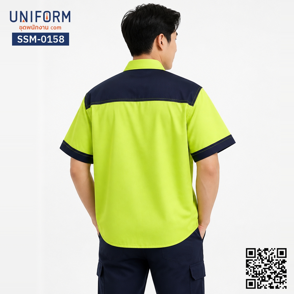 SSM-0158 เสื้อช็อปช่างแขนสั้น ทูโทน สีเขียวตองและกรมท่า