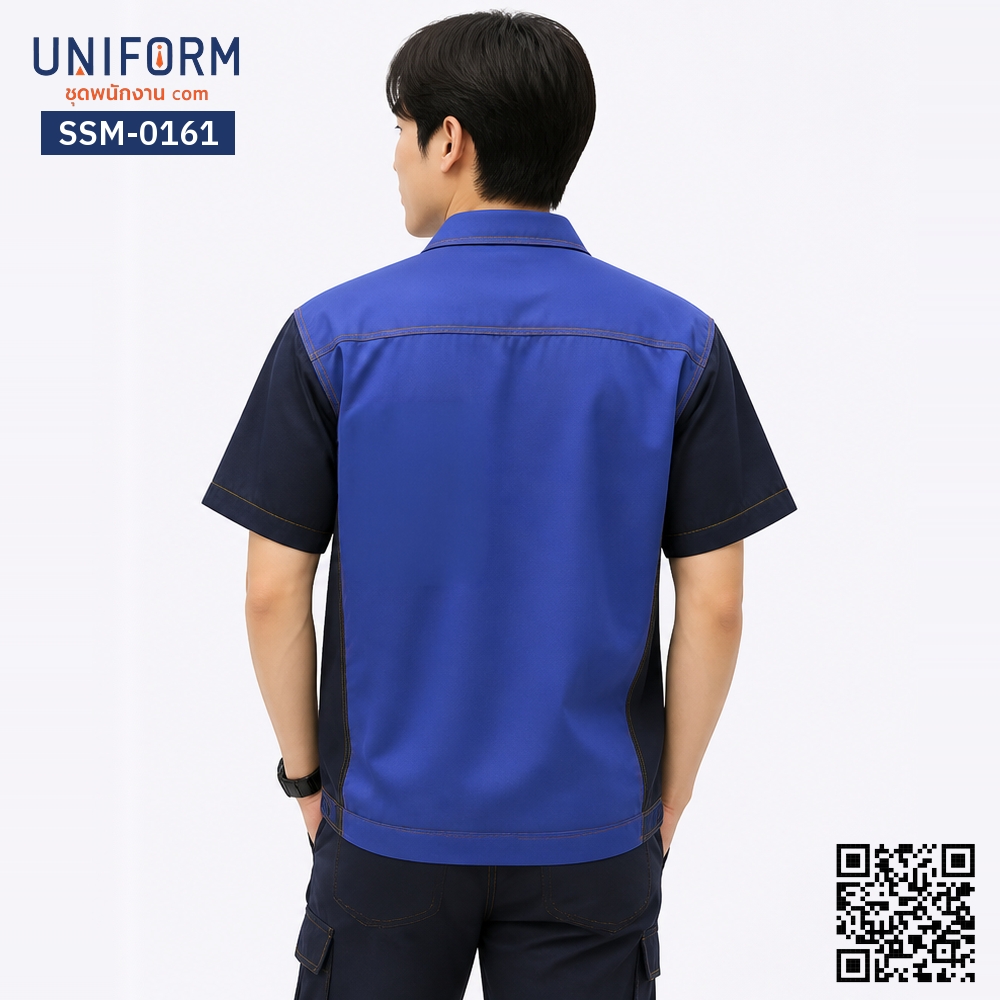 SSM-0161 เสื้อช็อปช่างแขนสั้น ทูโทน สีน้ำเงินกรมท่า