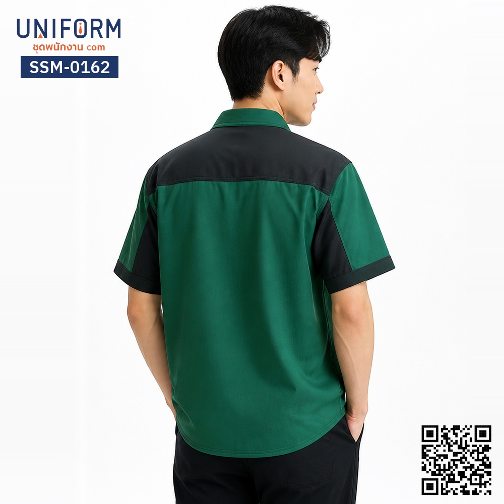 SSM-0162 Short-Sleeve Technician Workshirt, Green and Black Two-Tone