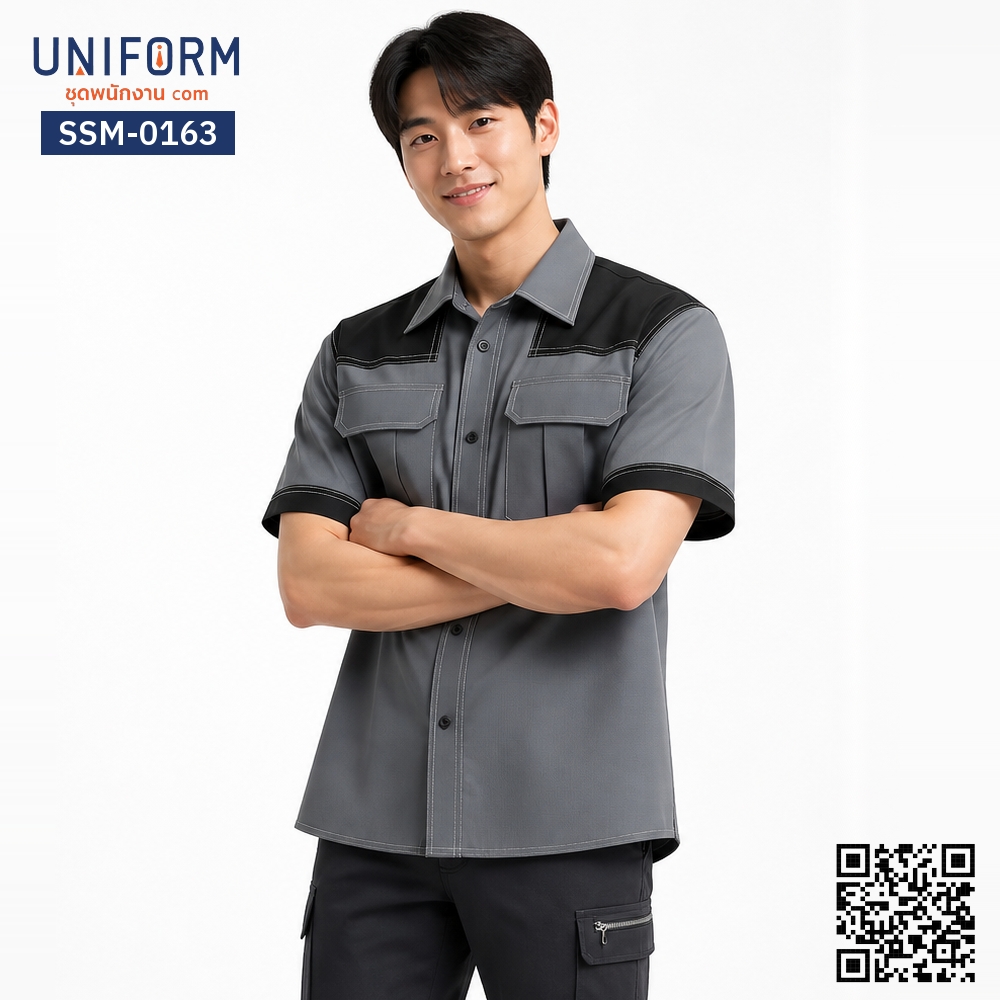 SSM-0163 Short-Sleeve Technician Shirt in Two-Tone Gray-Black