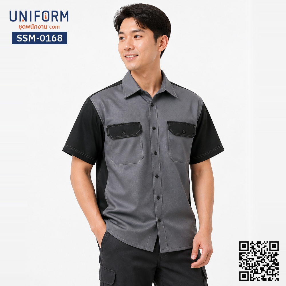 SSM-0168 Short-Sleeve Technician Workshirt Two-Tone Grey-Black