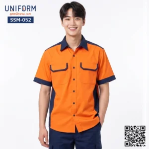 SSM-052 เสื้อช็อปช่างแขนสั้น ทูโทน ส้มกรมท่า