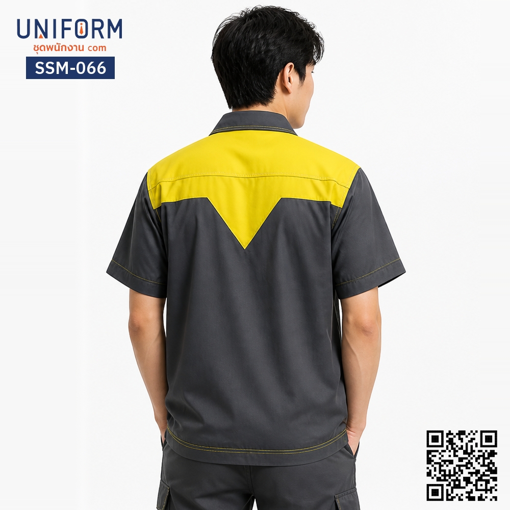 SSM-066 Short-Sleeve Two-Tone Grey-Yellow Engineer Style Mechanic Shirt