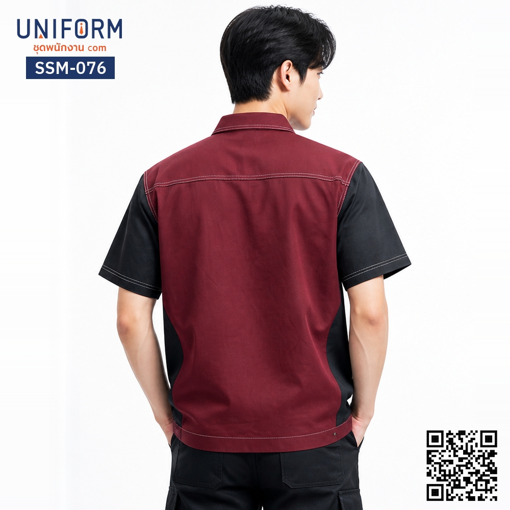 SSM-076 Short-Sleeve Technician Work Shirt, Two-Tone Red and Black with Front Zipper