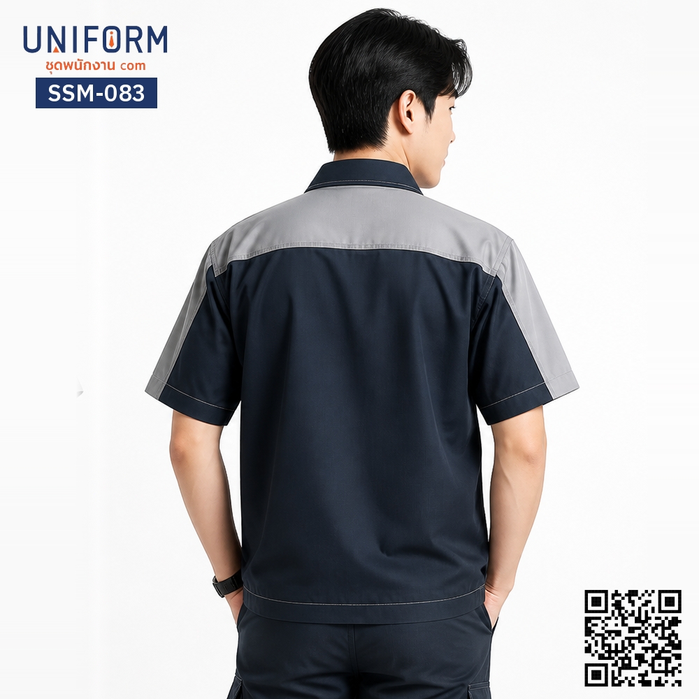 SSM-083 เสื้อช็อปช่างแขนสั้น ทูโทน กรมท่า เทา
