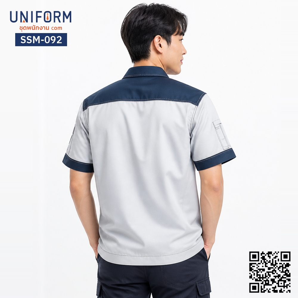 SSM-092 Short-sleeve Two-tone Grey and Navy Blue Technician Work Shirt for Corporate Uniforms