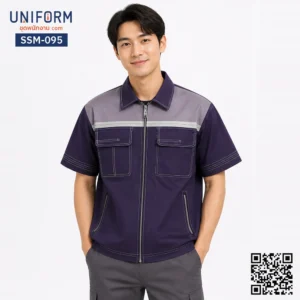 SSM-095 เสื้อช็อปช่างแขนสั้น ทูโทน สีม่วงเทา