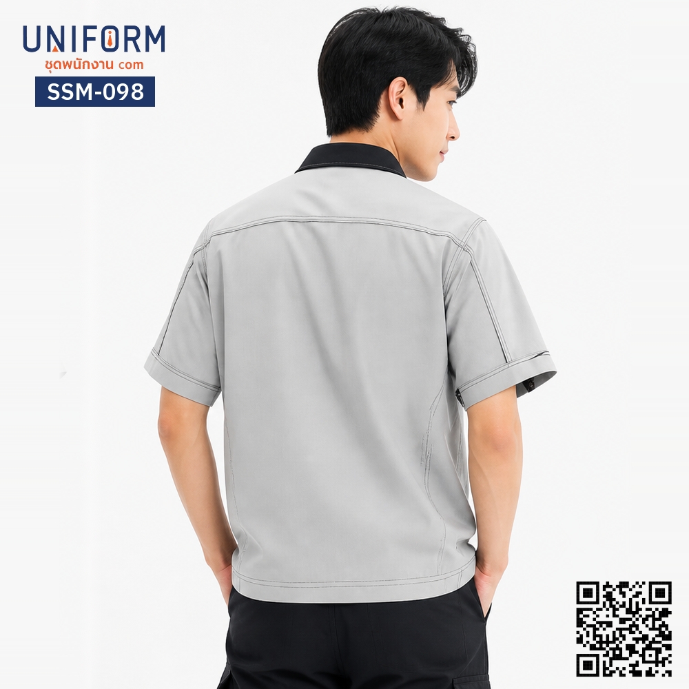 SSM-098 เสื้อช็อปช่างแขนสั้น ทูโทน สีเทาดำ