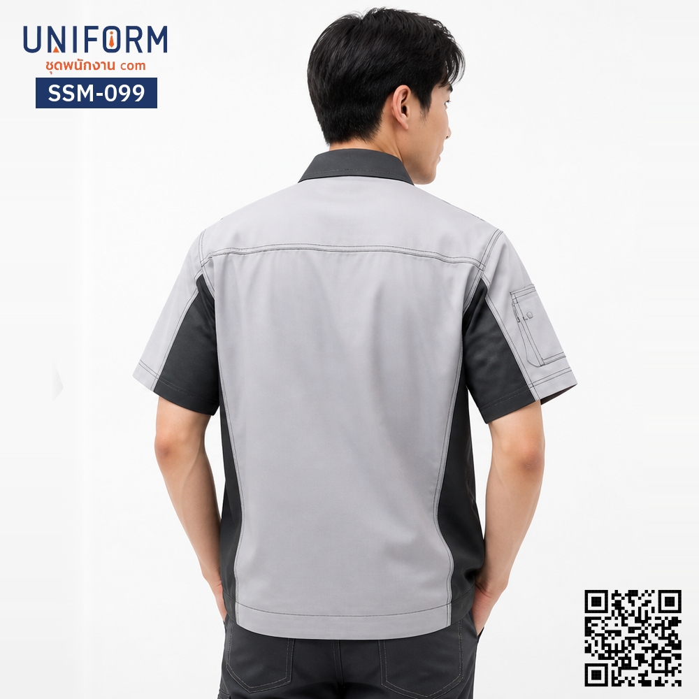 SSM-099 เสื้อช็อปช่างแขนสั้น ทูโทน เทา ดำ
