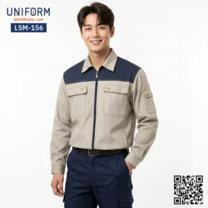 LSM-156 เสื้อช็อปช่างแขนยาว ทูโทน กากี กรมท่า สวมใส่ทำงานคล่องตัว