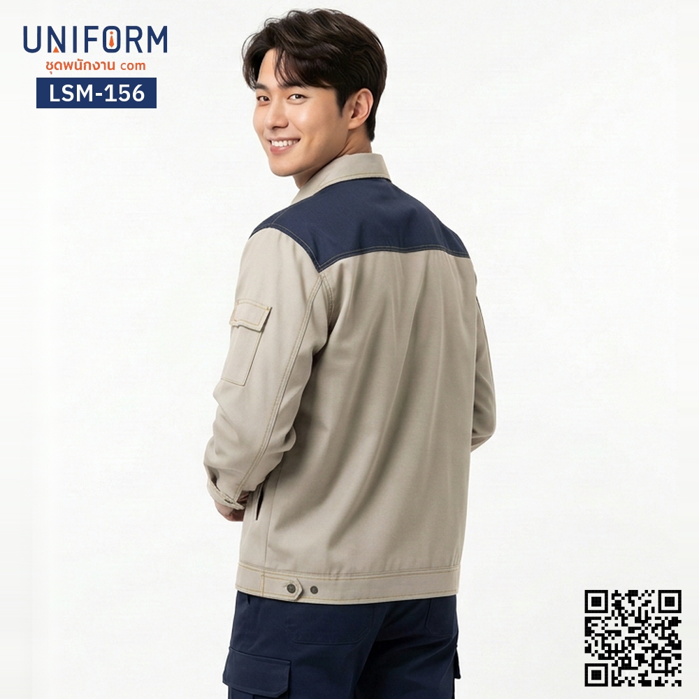 LSM-156 เสื้อช็อปช่างแขนยาว ทูโทน กากี กรมท่า สวมใส่ทำงานคล่องตัว